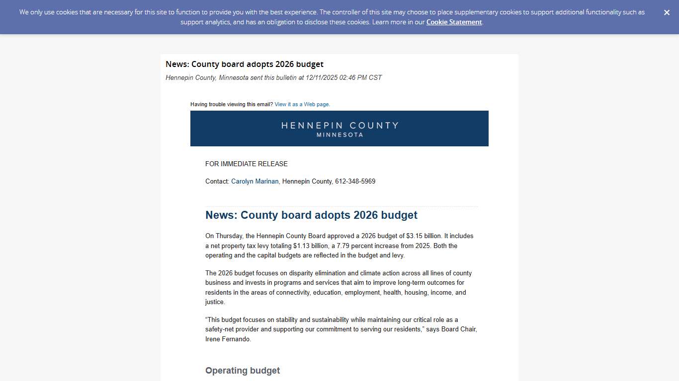 News: County board adopts 2026 budget